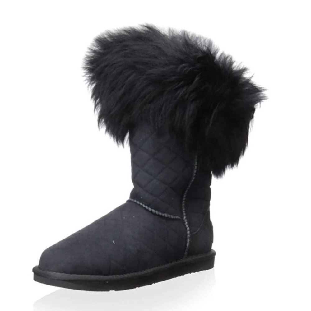 NIB AUSTRALIA LUXE COLLECTIVE BLACK FOXY FUR SHEARLING BOOTS US SZ 8